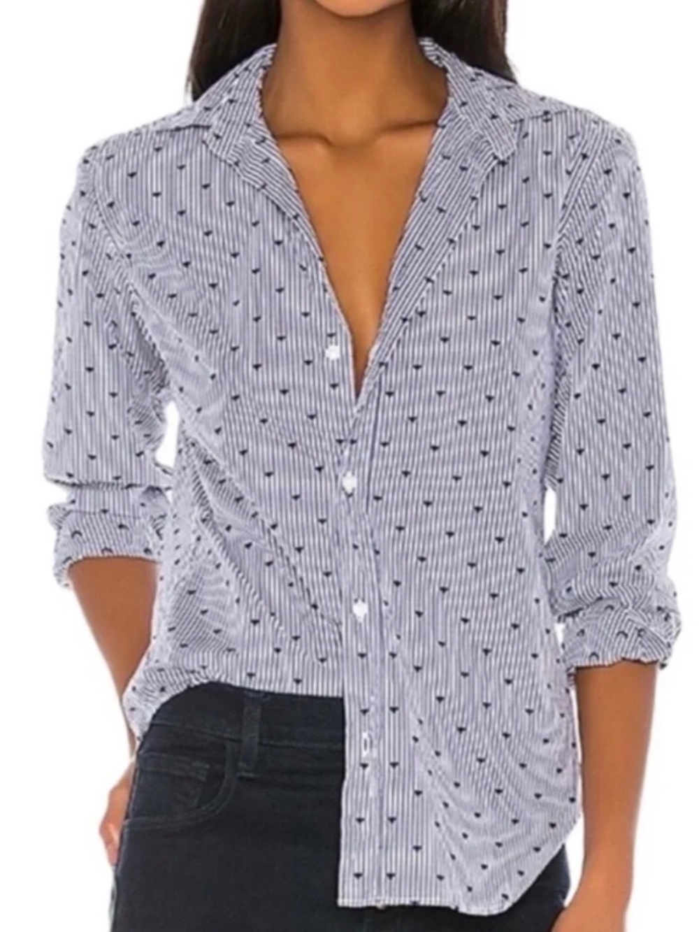 Frank & Eileen Frank Navy Hearts Striped Button Down M